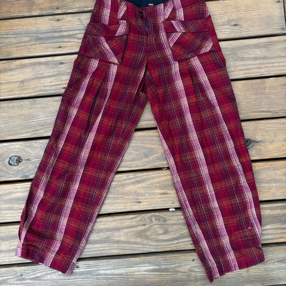 Free People Birch Wide Leg Plaid Pants Red Size 0